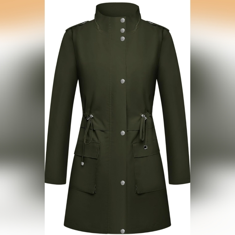 Mixxmix Olive Green Hooded Rain Jacket Trench L (EUC) - Picture 8 of 15